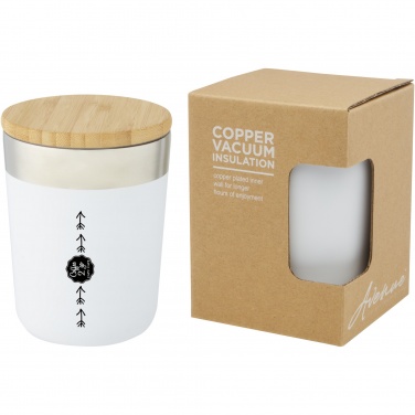 Logotrade Werbeartikel das Foto: Lagan 300 ml Kupfer-Vakuum Isolierbecher mit Bambusdeckel