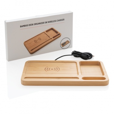 Logotrade Werbegeschenke das Foto: Bambus Schreibtisch-Organizer mit 5W Wireless Charger