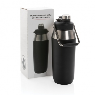 Logotrade Werbegeschenke das Foto: 1L Vakuum StainlessSteel Flasche mit Dual-Deckel-Funktion
