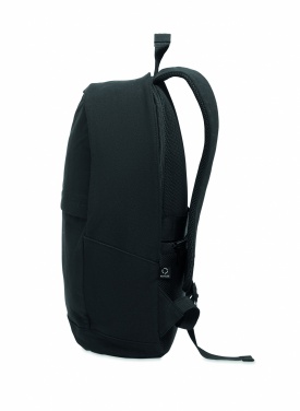 Logotrade Logogeschenke das Foto: Ein 15-Zoll-Laptop-Rucksack aus recycelter Baumwolle (Pre-Consumer) und recyceltem Polyester mit individuell anpassbarem Druck