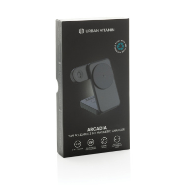 Logotrade Logogeschenke das Foto: Urban Vitamin Arcadia 15W 3in1 Magnet-Charger aus RCS rABS