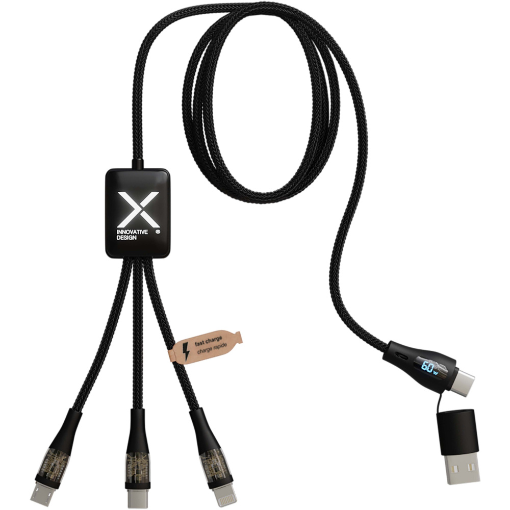 Logotrade Werbegeschenke das Foto: SCX.design C51 60W 5 in 1 Schnellladekabel aus rPET mit Display