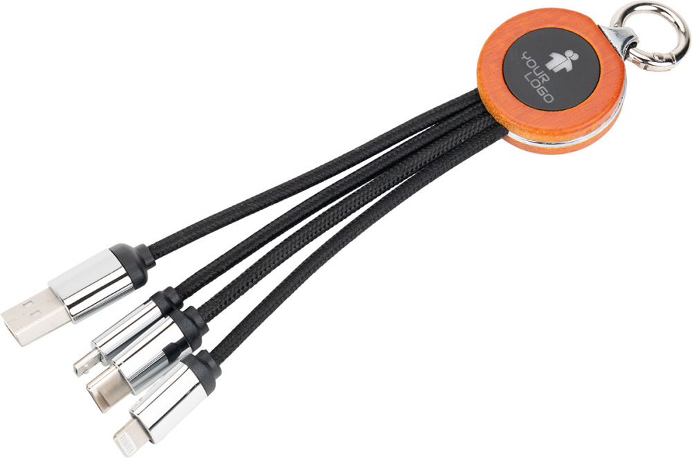 Logotrade Logogeschenke das Foto: 4-in-1-Kabel mit elighted-Logo im Holzgehäuse