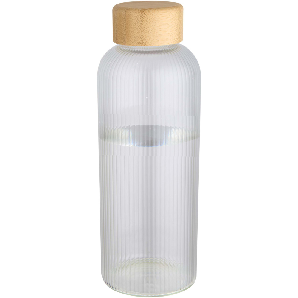 Logotrade Geschäftsgeschenke das Foto: Mirage 650 ml einwandige Trinkflasche aus Borosilikatglas mit Bambusdeckel