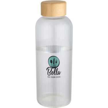 Logotrade Logogeschenke das Foto: Mirage 650 ml einwandige Trinkflasche aus Borosilikatglas mit Bambusdeckel