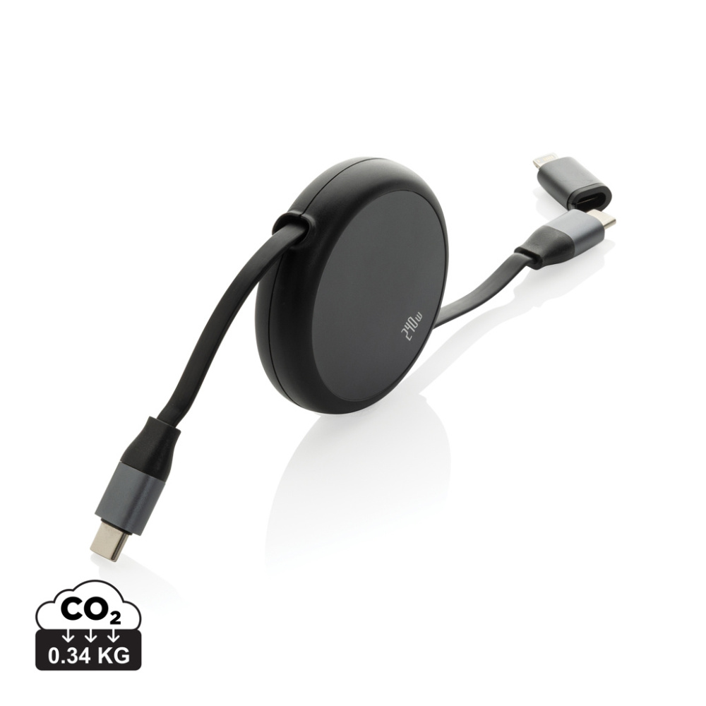 Logotrade Firmengeschenke das Foto: Terra ausziehbares 240W 2-in-1 Kabel aus RCS rec. Aluminium