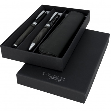 Logo trade promotional merchandise picture of: Carbon duo pen gift set with pouch