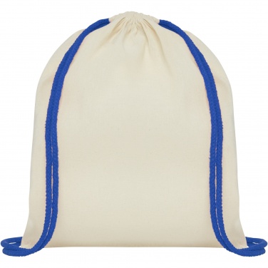 Logo trade corporate gift photo of: Oregon 100 g/m² cotton drawstring bag with coloured cords 5L