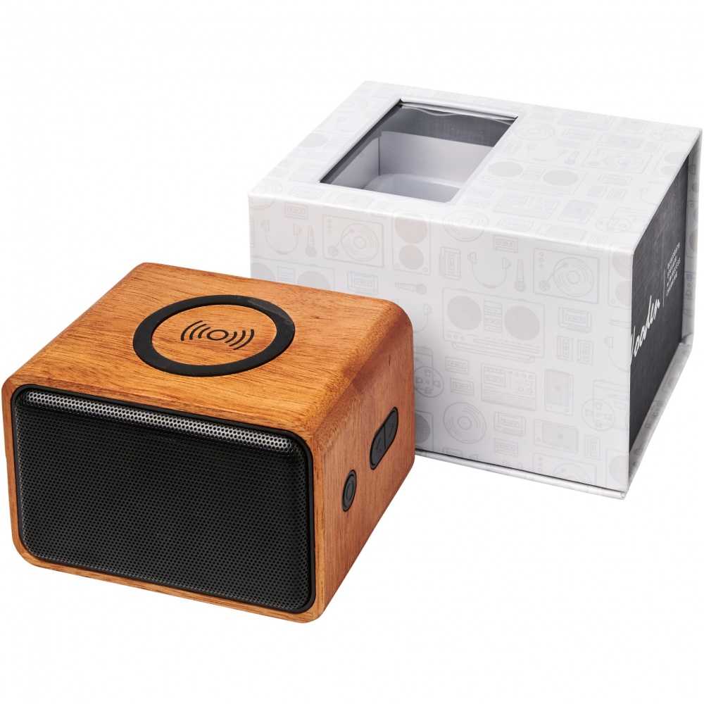 Logotrade advertising products photo of: Wooden 3W speaker with wireless charging pad
