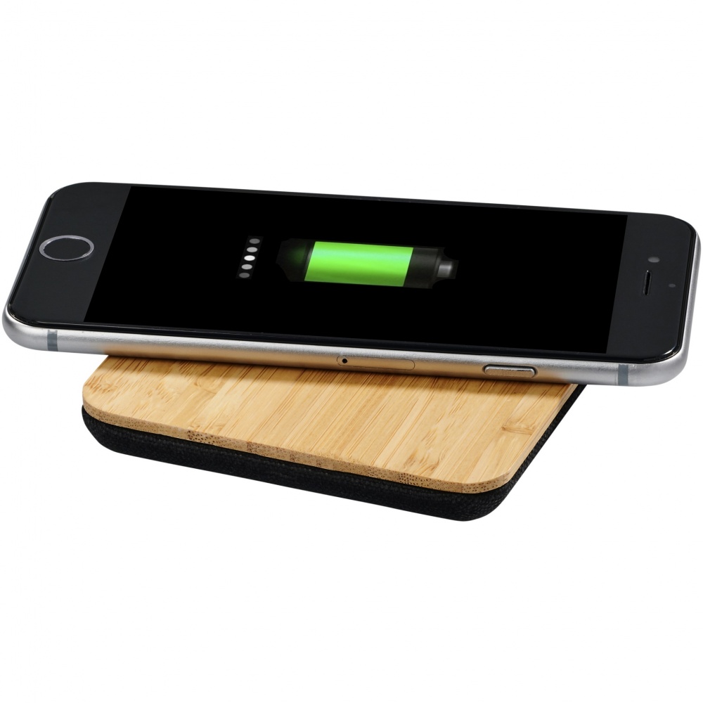 Logo trade corporate gifts picture of: Leaf 5W bamboo and fabric wireless charging pad