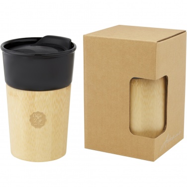 Logo trade promotional item photo of: Pereira 320 ml porcelain mug with bamboo outer wall