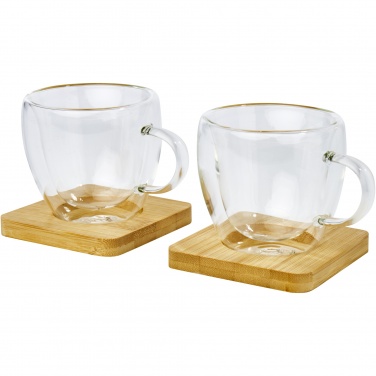 Logo trade promotional items image of: Manti 2-piece 100 ml double-wall glass cup with bamboo coaster 