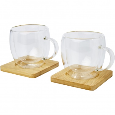 Logotrade promotional giveaways photo of: Manti 2-piece 250 ml double-wall glass cup with bamboo coaster 