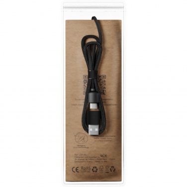 Logotrade advertising products photo of: SCX.design C38 5-in-1 rPET light-up logo charging cable with squared wooden casing