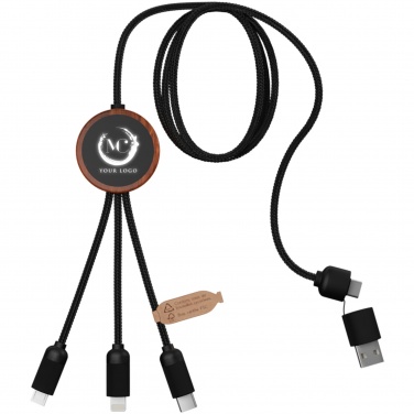 Logotrade promotional item picture of: SCX.design C37 5-in-1 rPET light-up logo charging cable with round wooden casing