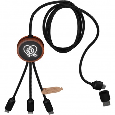Logotrade promotional merchandise photo of: SCX.design C37 5-in-1 rPET light-up logo charging cable with round wooden casing