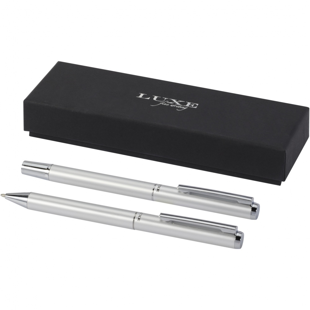 Logo trade corporate gifts picture of: Lucetto recycled aluminium ballpoint and rollerball pen gift set