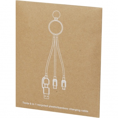 Logotrade corporate gift image of: Tecta 6-in-1 recycled plastic/bamboo charging cable with keyring