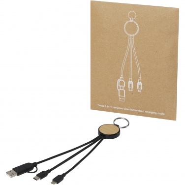 Logotrade corporate gift image of: Tecta 6-in-1 recycled plastic/bamboo charging cable with keyring