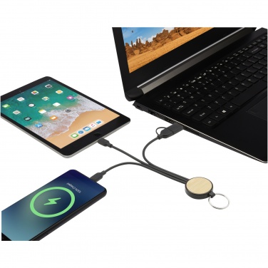 Logotrade promotional gifts photo of: Tecta 6-in-1 recycled plastic/bamboo charging cable with keyring