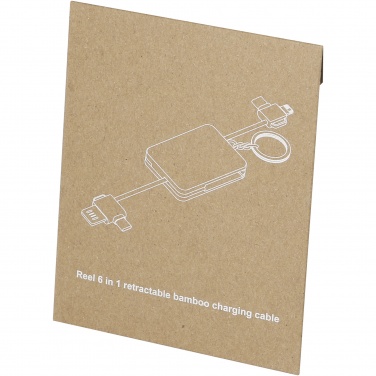 Logo trade business gift photo of: Reel 6-in-1 retractable bamboo key ring charging cable