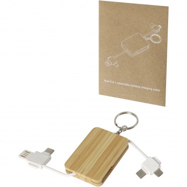 Logotrade promotional giveaway image of: Reel 6-in-1 retractable bamboo key ring charging cable