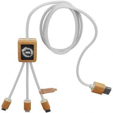 Logotrade promotional merchandise image of: SCX.design C39 3-in-1 rPET light-up logo charging cable with squared bamboo casing