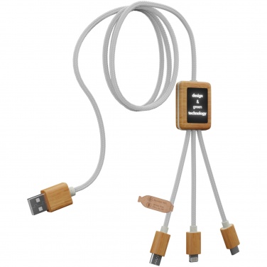 Logo trade promotional merchandise image of: SCX.design C39 3-in-1 rPET light-up logo charging cable with squared bamboo casing