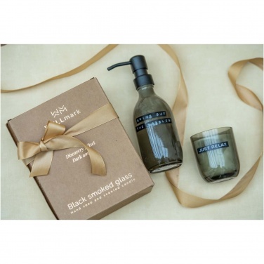 Logotrade promotional items photo of: Wellmark Discovery 200 ml hand soap dispenser and 150 g scented candle set - dark amber fragrance