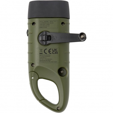 Logo trade promotional items image of: Helios recycled plastic solar dynamo flashlight with carabiner