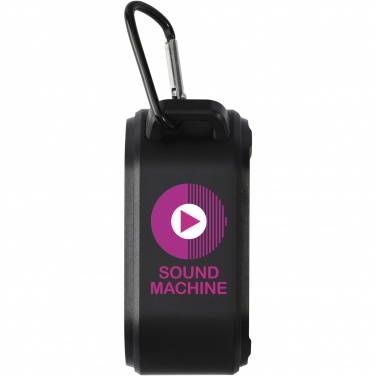 Logo trade promotional items image of: Solo 3W IPX5 RCS recycled plastic solar Bluetooth® speaker with carabiner 