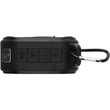 Logo trade promotional products picture of: Solo 3W IPX5 RCS recycled plastic solar Bluetooth® speaker with carabiner 
