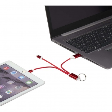 Logo trade promotional merchandise picture of: Metal 4-in-1 recycled aluminium charging cable with keychain