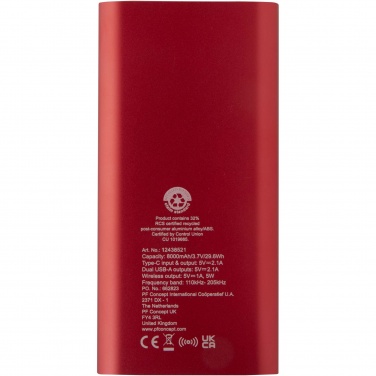 Logotrade promotional gift picture of: Juice 8000 mAh Type-C recycled aluminium wireless power bank