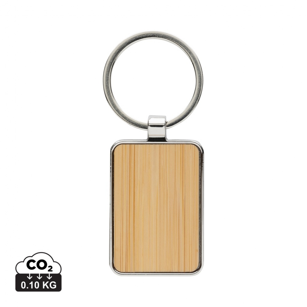 Logotrade advertising product picture of: RCS recycled zinc alloy rectangle keychain with bamboo