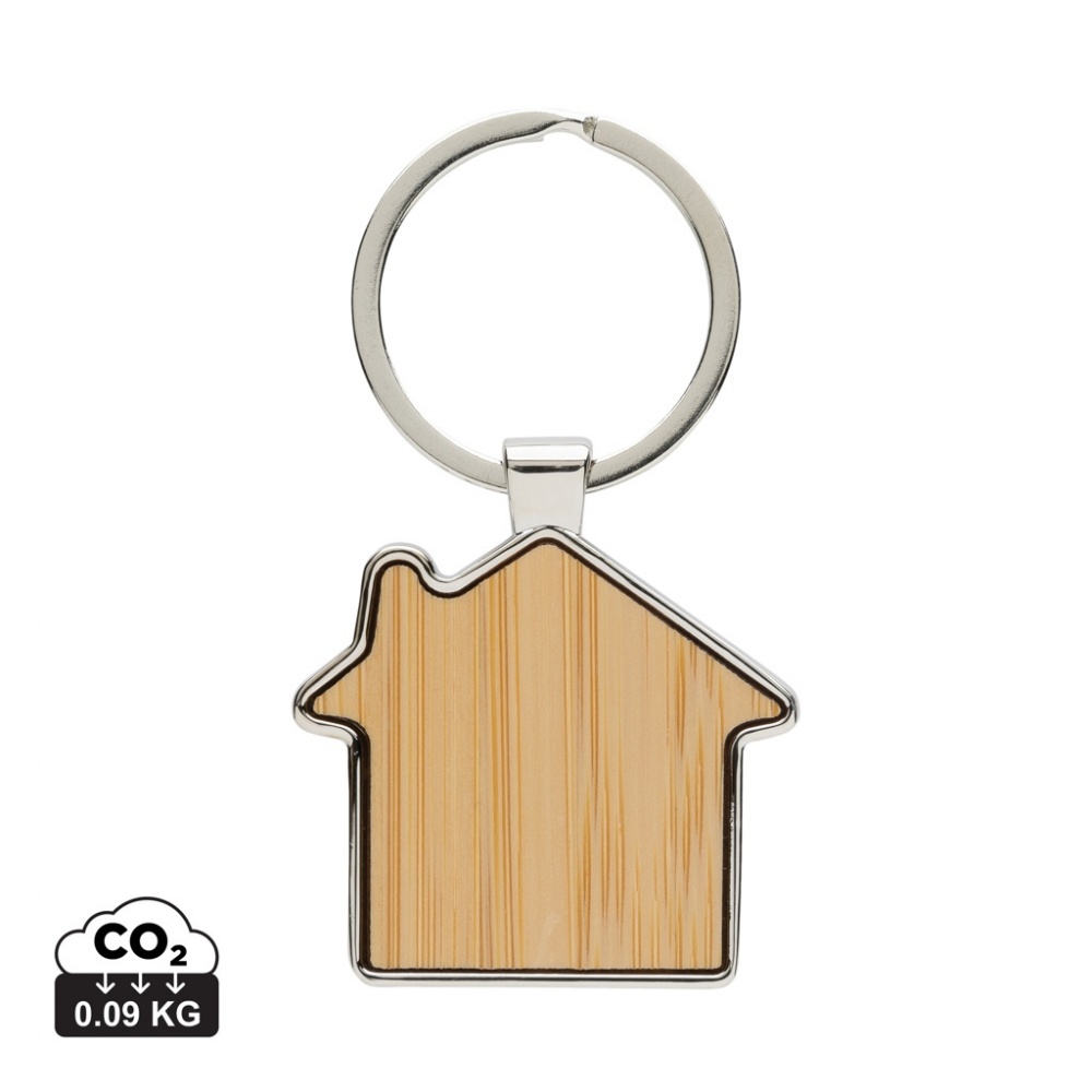 Logo trade corporate gift photo of: RCS recycled zinc alloy house keychain with bamboo