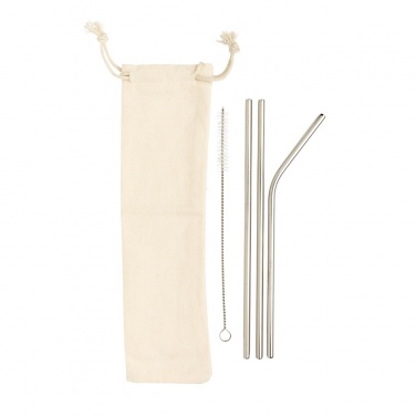 Logo trade promotional gifts image of: Reusable stainless steel 3 pcs straw set