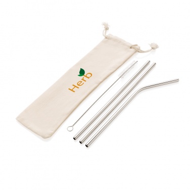 Logo trade business gifts image of: Reusable stainless steel 3 pcs straw set