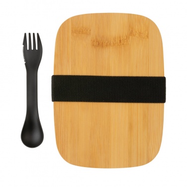 Logotrade promotional gift picture of: Stainless steel lunchbox with bamboo lid and spork