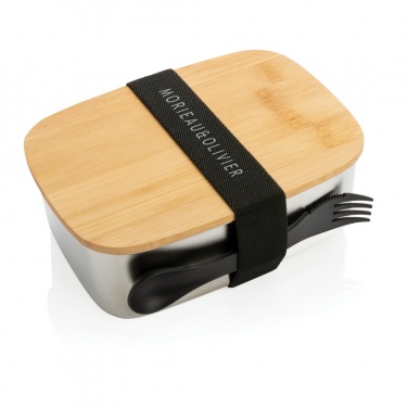 Logo trade advertising products picture of: Stainless steel lunchbox with bamboo lid and spork