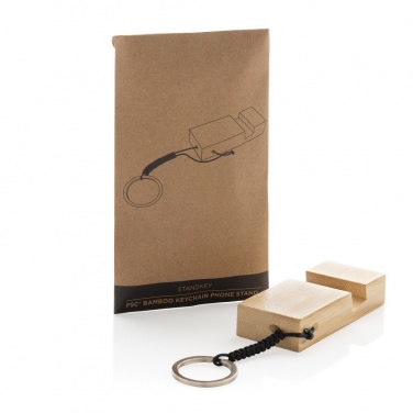 Logo trade promotional giveaways image of: Standkey bamboo keychain phone stand