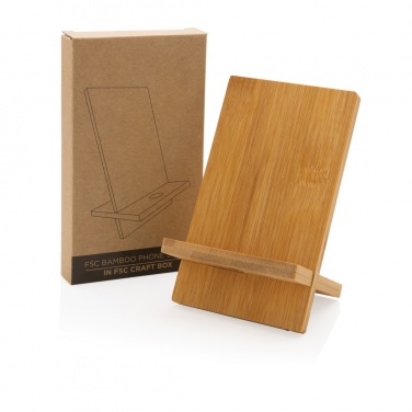 Logo trade promotional giveaways image of: Bamboo phone stand in kraft box