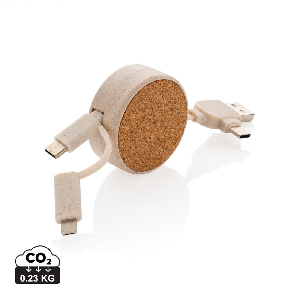 Logotrade advertising product image of: Cork and Wheat 6-in-1 retractable cable