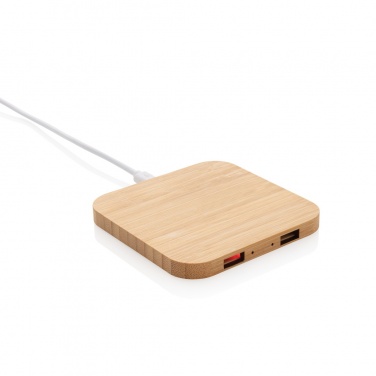 Logo trade promotional products picture of: Bamboo 5W wireless charger with USB