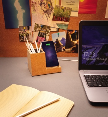 Logo trade promotional items image of: Cork pen holder and 5W wireless charger