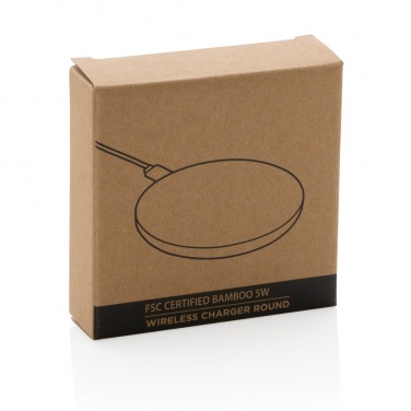 Logo trade promotional items image of: Bamboo 5W round wireless charger