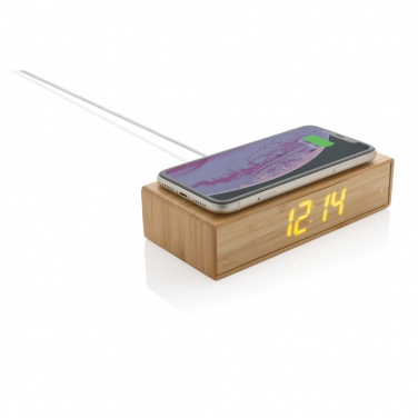 Logo trade promotional giveaways image of: Bamboo alarm clock with 5W wireless charger