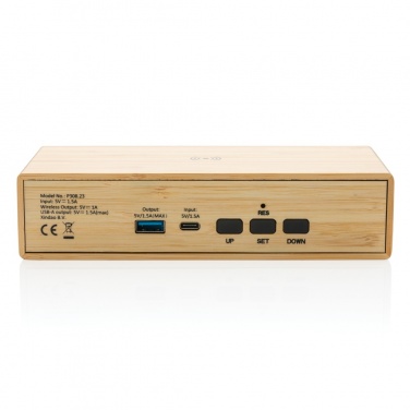 Logo trade promotional giveaways picture of: Bamboo alarm clock with 5W wireless charger