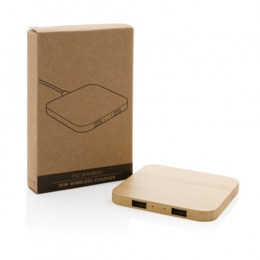 Logo trade advertising products picture of: Bamboo 10W wireless charger with USB