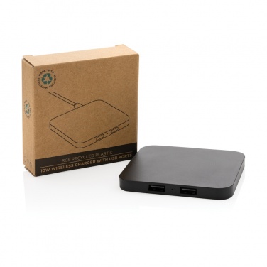 Logo trade advertising products picture of: RCS recycled plastic 10W Wireless charger with USB Ports
